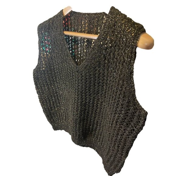 Black Sparkle Crocheted V Neck Sleeveless Pullover Sweater Sz L - Picture 3 of 6